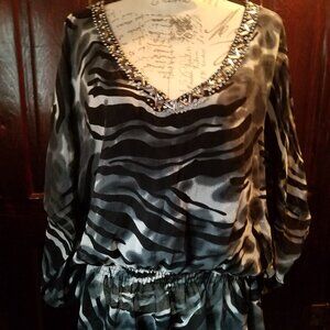 Signature Beaded Animal Print Top
